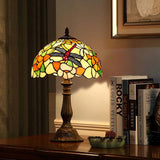Glass Bronze Night Light Dragonfly And Peony Tiffany Table Lamp