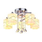 Sleek Chrome Ceiling Flush Mount With Frosted Glass Scalloped Semi Design & Crystal Drop - 3/5 Bulbs