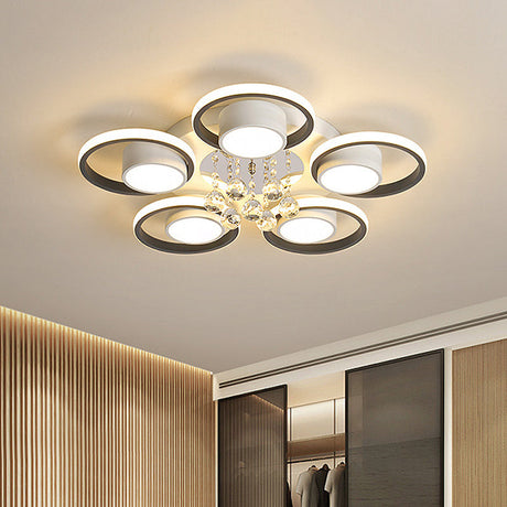 Modern Crystal Ball Circle Ceiling Lamp - 3/5 Lights Flush Mount For Bedroom In Black & White 5 /