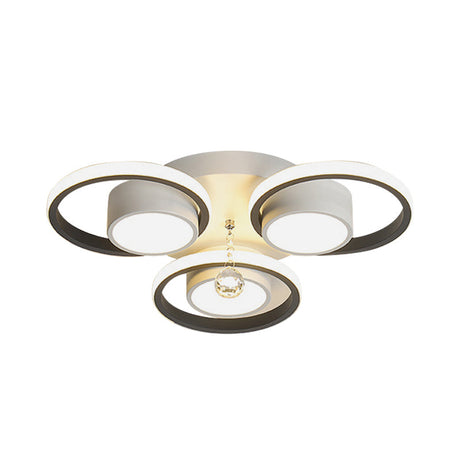 Modern Crystal Ball Circle Ceiling Lamp - 3/5 Lights Flush Mount For Bedroom In Black & White
