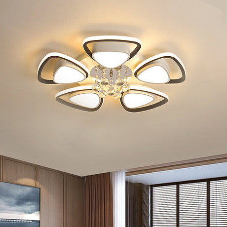 Minimalist Triangle Flush Mount Crystal Ball Ceiling Light In Black And White - 3/5 Bulb Option