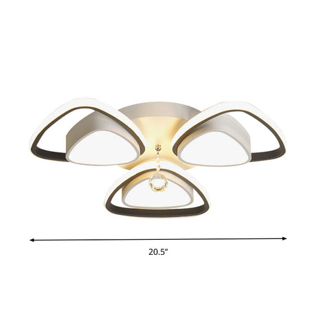 Minimalist Triangle Flush Mount Crystal Ball Ceiling Light In Black And White - 3/5 Bulb Option