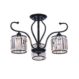 Modern 3/6-Light Cylindrical Crystal Semi Mount Ceiling Light - Black For Living Room