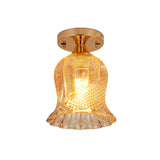 Amber Crystal Flower Corridor Ceiling Light With Gold Finish Flush Mount Single Bulb