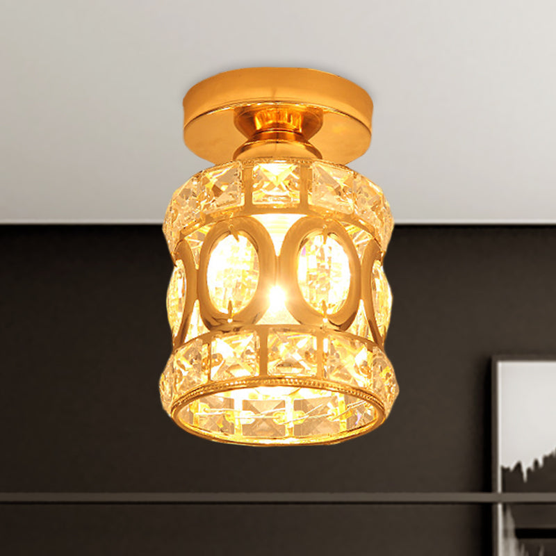 Modern Gold Crystal Flush Light For Corridors - Recessed 1-Light Mount / A