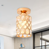 Modern Gold Crystal Flush Light For Corridors - Recessed 1-Light Mount