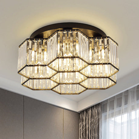Simple Crystal Hexagonal Flush Mount Light Fixture For Bedroom - Black 3/7 Heads Ceiling Lighting 7