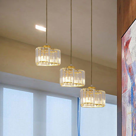 Gold Modernist Heart Cluster Pendant With Clear Crystal Blocks - 3 Head Suspension Lighting For