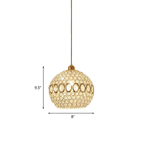 Sleek Crystal Gold Pendant Light: Stylish Single Bulb Spherical Suspended Fixture For Bedrooms