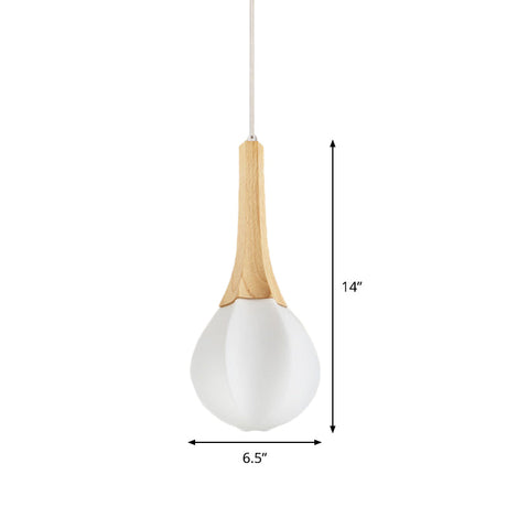 Minimalist Wood Ceiling Pendant Light With Milk White Glass Prismatic Teardrop - 1-Light Suspension