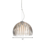 Modern Chrome Dome Pendant Lamp With Opal Glass Shade & Metal Pendulum