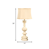 Traditional Style Fabric White Nightstand Lamp With Baluster Base And Drum Shade - 1 Light