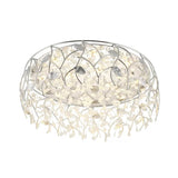 Romantic Chrome Flush Mount Light With Leaf & Crystal Bead Ceiling Fixture For Bedroom