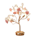 Modern Crystal Night Light Table Lamp In Pink With Branching Floral Design And 3 Bulbs