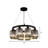 6/8 Light Modern Cylindrical Black Crystal Suspension Chandelier