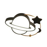 Modern Led Planet Flush Mount With Moon And Star Design - Black Acrylic Ceiling Light Fixture