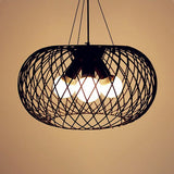 Industrial Black Metal Chandelier With Drum Shade And Mesh Cage - 3 Heads Pendant Lighting