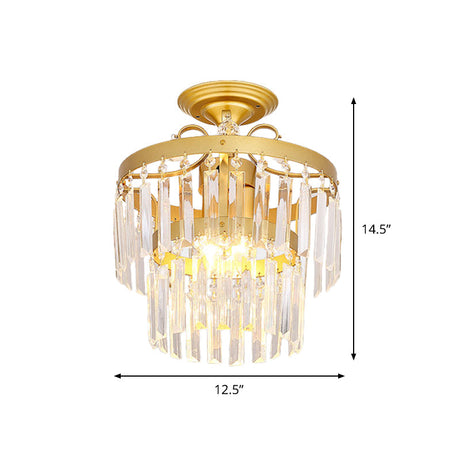 Gold 2-Layer Crystal Semi Flush Mount Light Fixture With 3/5 Bulbs - Postmodern Style For Living