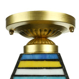 Mission Style Stained Glass Flush Ceiling Light In Brushed Brass Trapezoid Mini