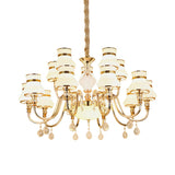 Sleek Curvy Arm Suspension Lamp With 15 Opal Glass Bulbs - Gold Finish