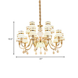 Sleek Curvy Arm Suspension Lamp With 15 Opal Glass Bulbs - Gold Finish