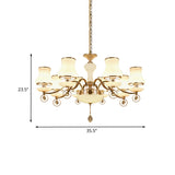 Modernist White Glass Flared Crystal Chandelier - 8 Heads Champagne Finish