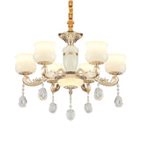 Modern Gold Jade Bud Chandelier - 6-Light Crystal Ceiling Lamp For Bedroom
