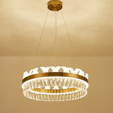 Contemporary Gold Led Chandelier - Clear Crystal Halo Pendant Light