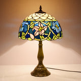 Daffodils Blue Glass Night Light: Mediterranean Bronze Table Lighting With Fishscale Element