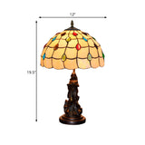 Grid Night Light 1-Light Tiffany Table Lamp With Angel Decor - Cabochon-Embellished White/Beige