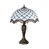 Baroque Style White Glass Fishscale Table Light With Bronze Finish 2 Lights And Pull Chain - Perfect