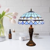 Mediterranean Teardrop-Edge Blue And White Nightstand Lamp With Pull Chain