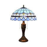 Mediterranean Teardrop-Edge Blue And White Nightstand Lamp With Pull Chain