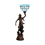 Tiffany-Style Angel Girl Table Lamp In Blue And White/Beige Cut Glass For Bedroom Nightstand