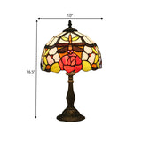 Bronze Domed Task Lighting - Mediterranean Art Glass Table Lamp With Rose And Dragonfly Pattern
