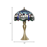 Tiffany Green Dragonfly Glass Nightstand Lamp - Gold Base Bowl Shape Table Lighting
