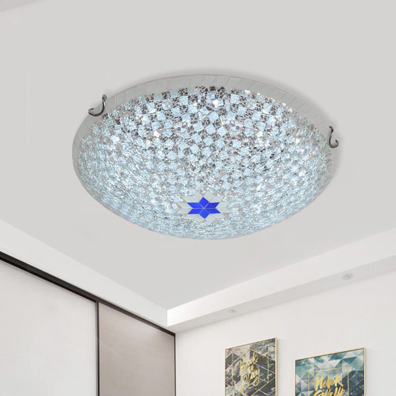 Mediterranean Clear Crackle Glass Flushmount Lighting Checkered Basket Design 2/3-Head 12/16 Width
