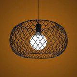 Industrial Loft Suspension Light With Metal Cage And Black Finish - 1 Head Pendant Lamp Drum Shade