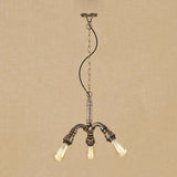 Bronze Antique 3-Light Farmhouse Chandelier With Open Bulbs And Pipe Accent - Stylish Hanging