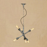 6-Bulb Antique Iron Hanging Restaurant Chandelier - Stylish Aged Silver Finish With Sputnik Design