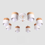 8-Light Modern White Metal And Wood Semi Flush Chandelier - Stylish Ceiling Light Fixture