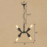 Industrial Stylish Bare Bulb Chandelier Pendant Light - 4-Light Iron Lamp With Water Pipe Design In