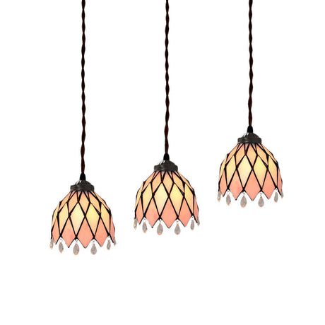 Bowl/Morning Glory Multi-Light Pendant - Pink Stained Glass Baroque Style Hanging Lamp Kit Perfect
