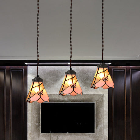 Bowl/Morning Glory Multi-Light Pendant - Pink Stained Glass Baroque Style Hanging Lamp Kit Perfect