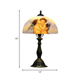 Victorian Stained Glass Nightstand Lamp - Bronze Angel Desk
