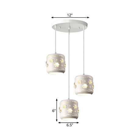 Modern 3-Light White Ceiling Pendant Lamp With Flower Crystal Design