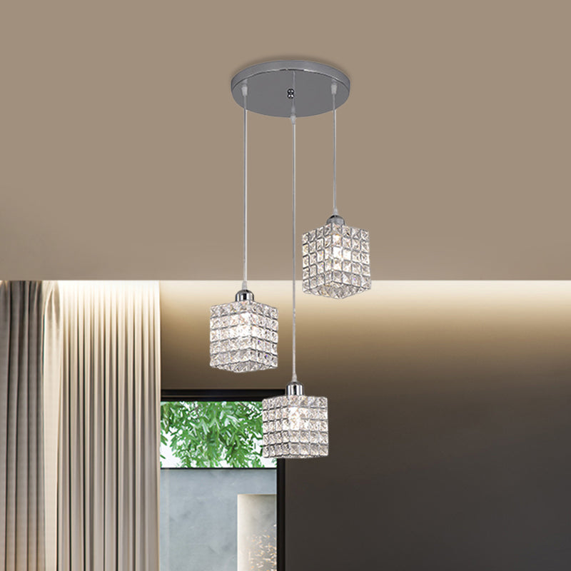 Minimalist Chrome Cluster Pendant With Crystal Beveled Ceiling Suspension Light