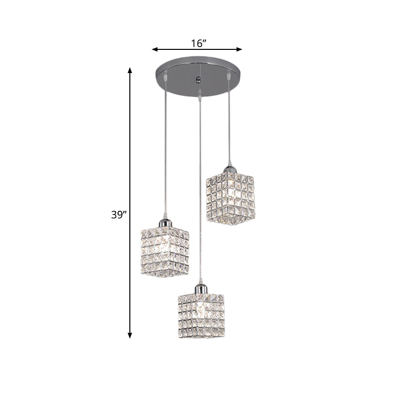 Minimalist Chrome Cluster Pendant With Crystal Beveled Ceiling Suspension Light