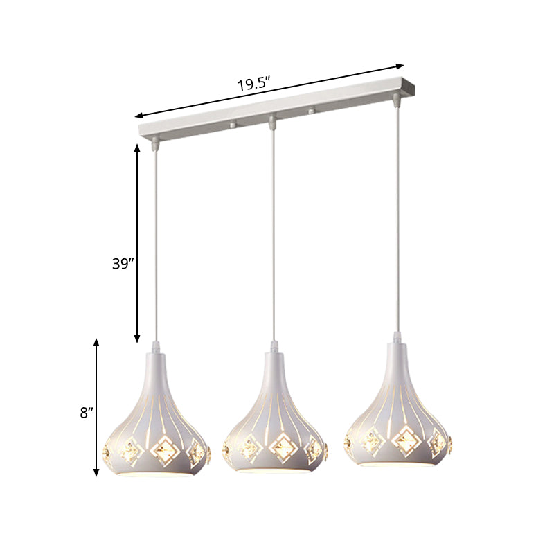 Laser-Cut Urn Pendant: Modern Iron 3-Light Dining Room Lamp In White