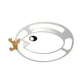 Kids Circular Acrylic Ceiling Light: Grey/White/Green Led Flush Mount Lamp With Wood Shrimp Decor